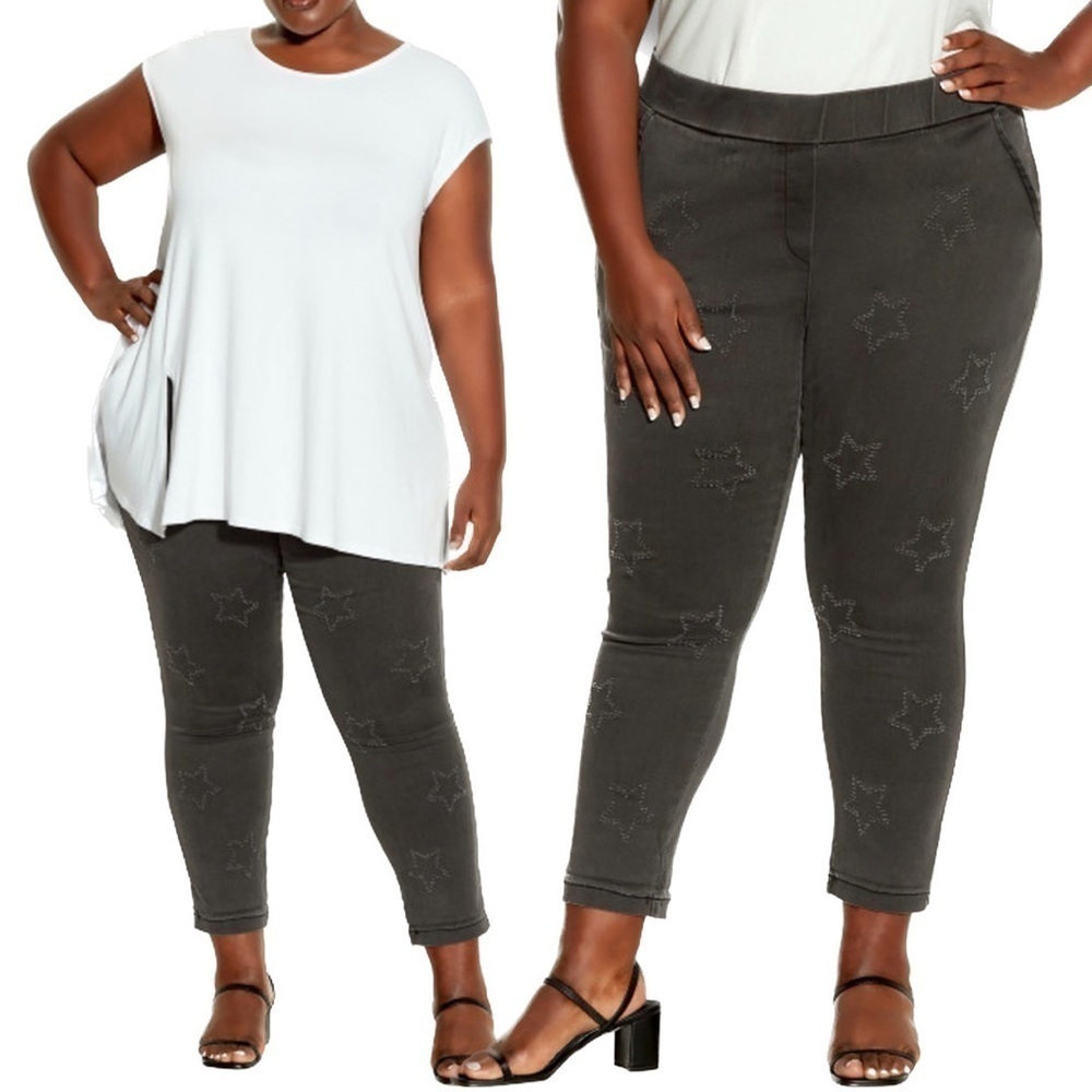Avenue Elastic Waistband Black Star Embellished Stretch Crop Jean (JN03.5)